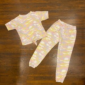 Self Esteem Yellow Pink Purple Camo Top + Jogger Matching Set Girls Size 14/16